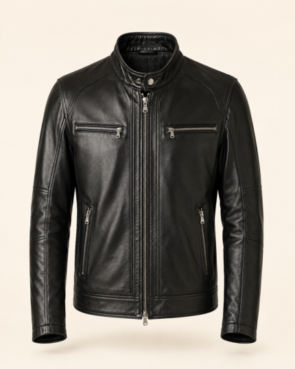 Alveraz | Men's Black Sheepskin Biker Leather Jacket