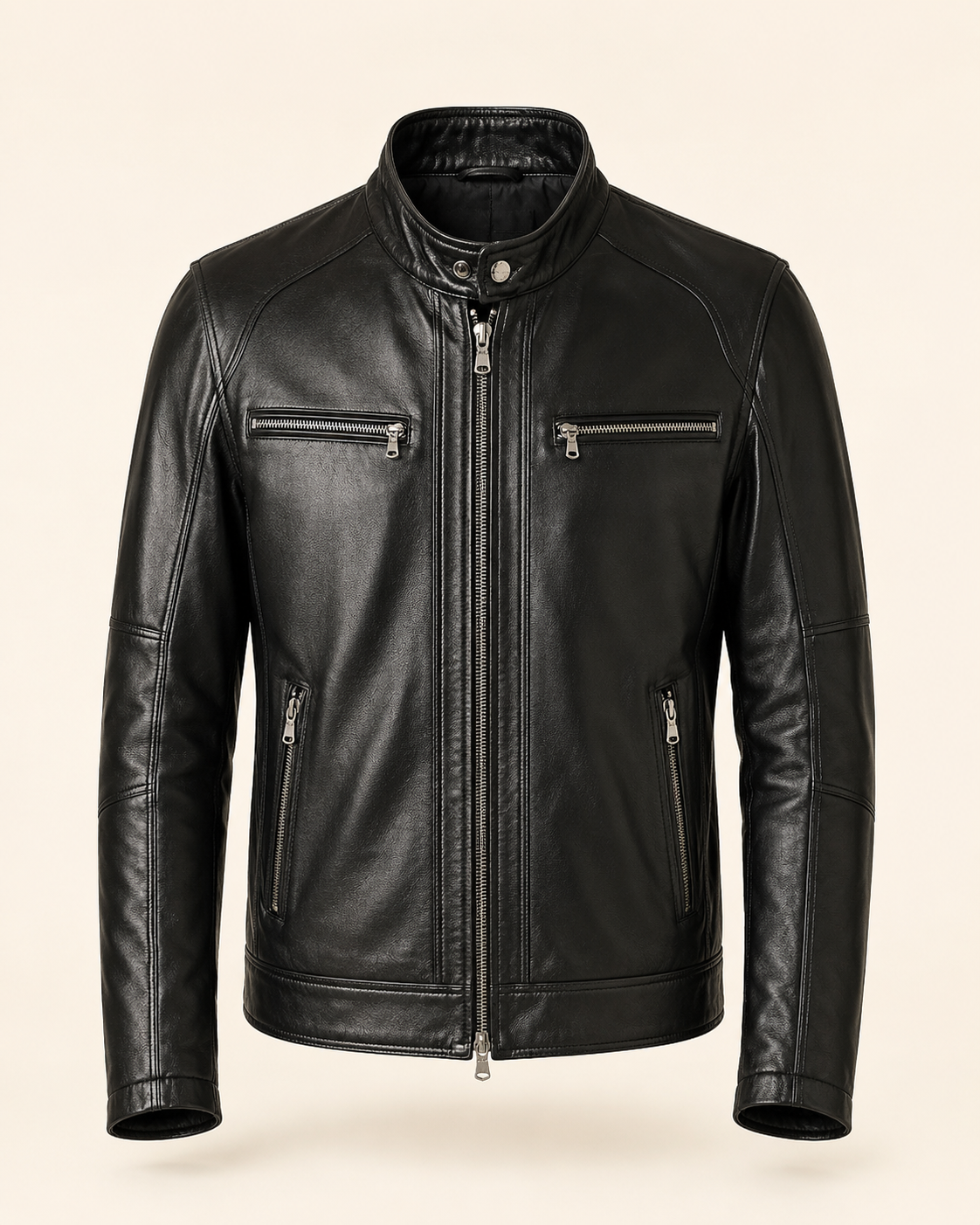 Alveraz_Black_Sheepskin_Biker_1.png Alveraz | Men's Black Sheepskin Biker Leather Jacket - Image 1