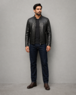 Alveraz | Men's Black Sheepskin Biker Leather Jacket - Image 2