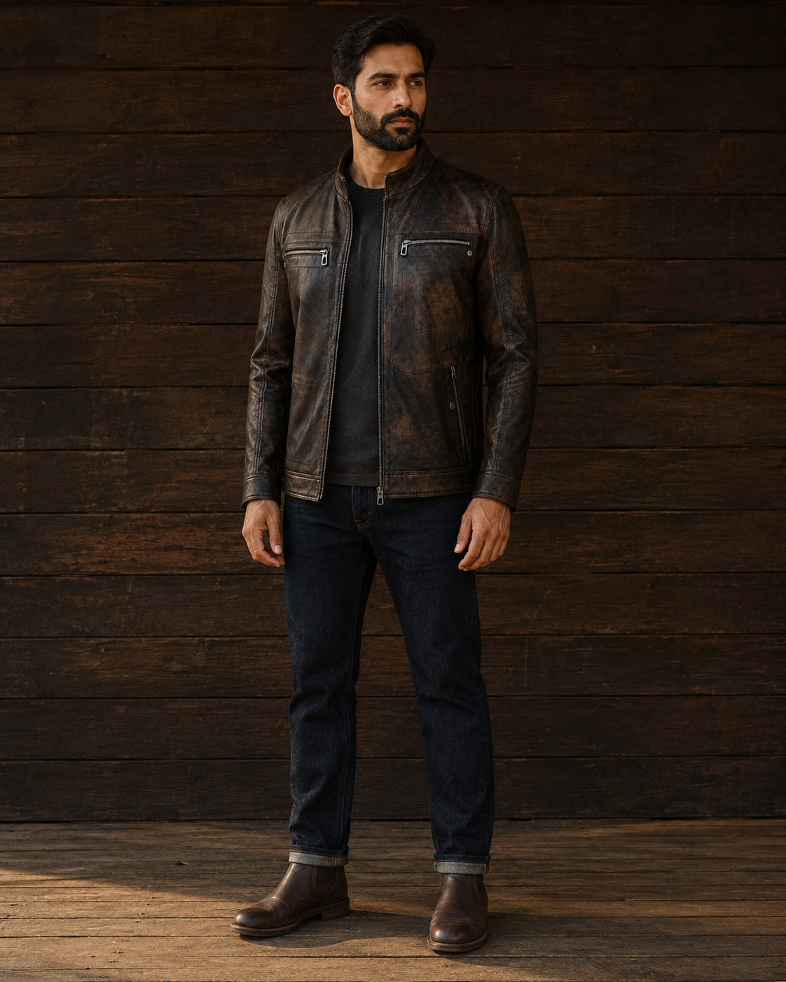 Bohemia | Men's Vintage Brown Leather Biker Jacket - Image 2