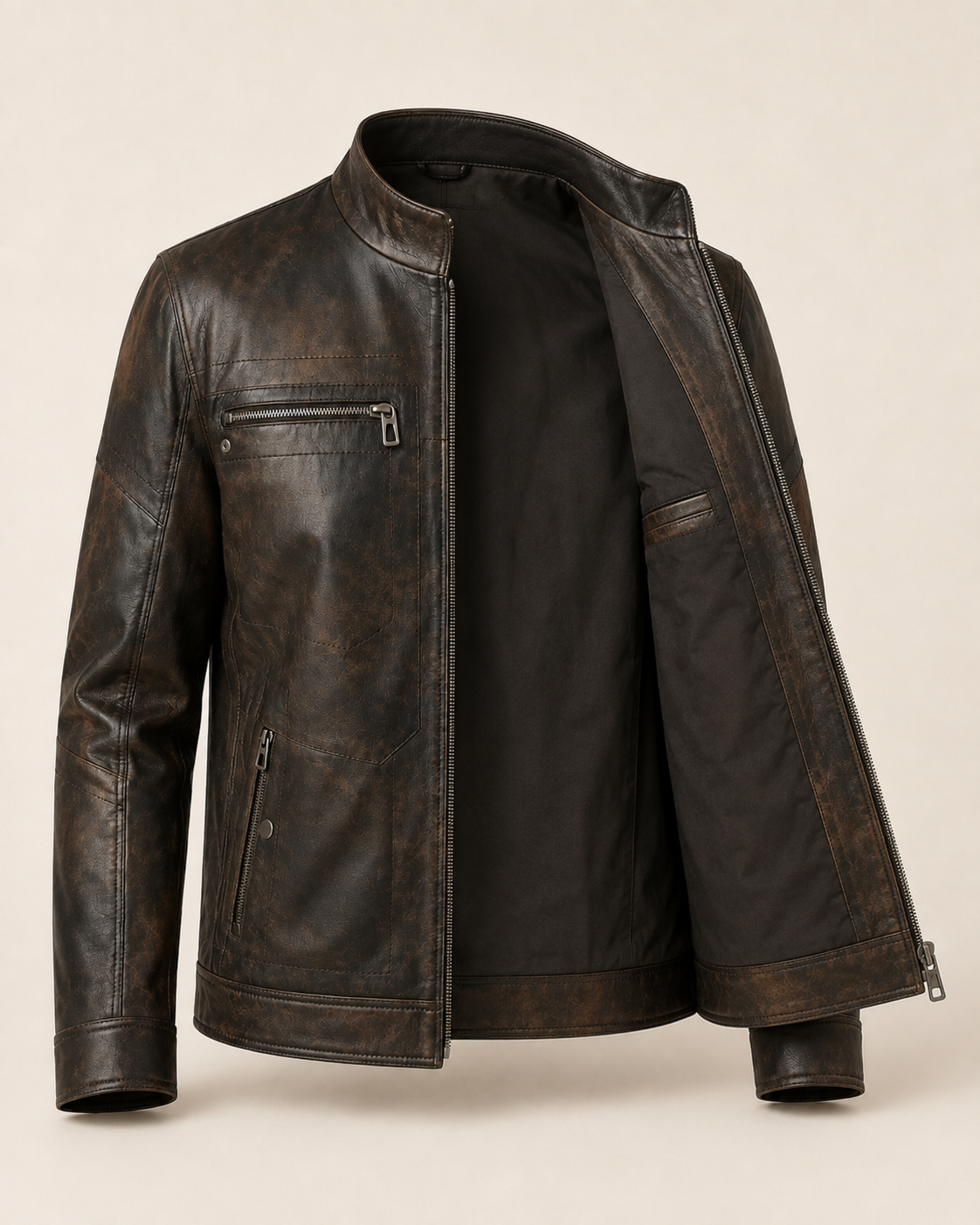 Bohemia | Men's Vintage Brown Leather Biker Jacket - Image 3