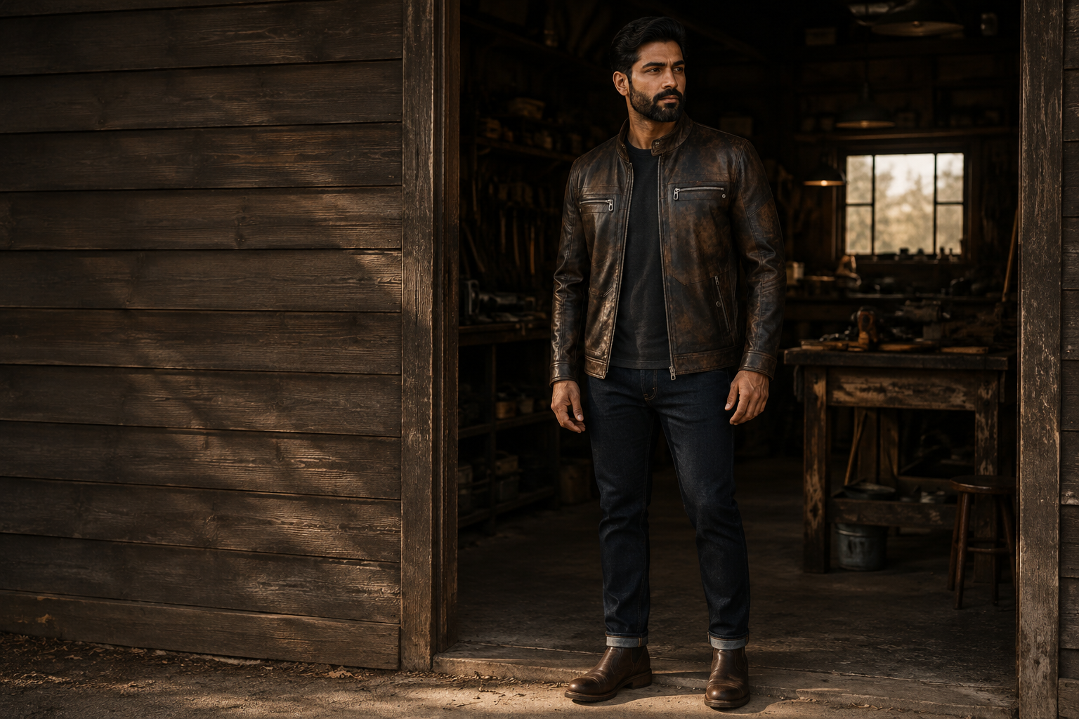 Bohemia | Men's Vintage Brown Leather Biker Jacket - Image 5