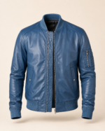 Cobalt | Men's Blue Leather Bomber Jacket