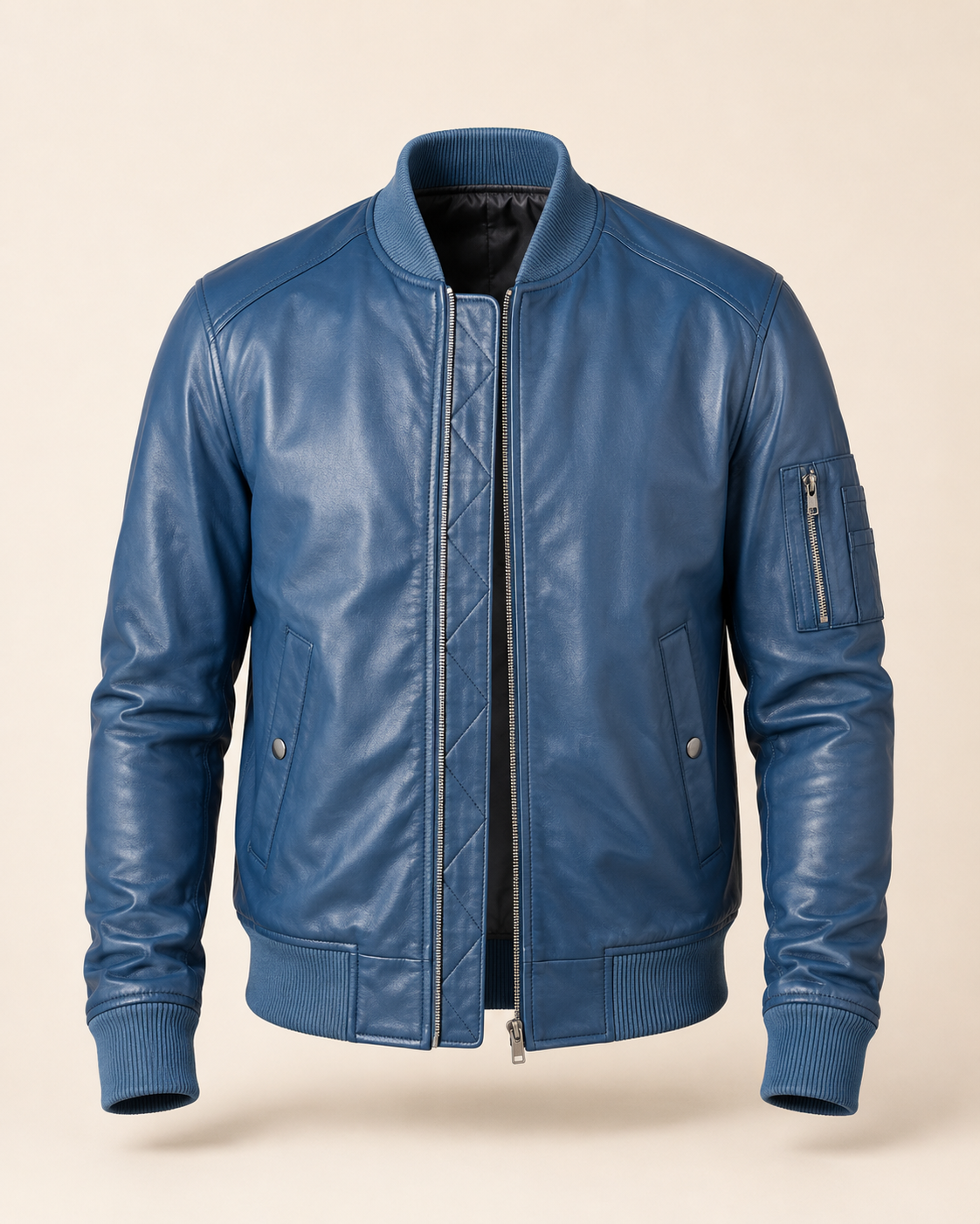 Cobalt_Blue_Leather_Bomber_1.png Cobalt | Men's Blue Leather Bomber Jacket - Image 1