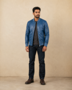 Cobalt | Men's Blue Leather Bomber Jacket - Image 2