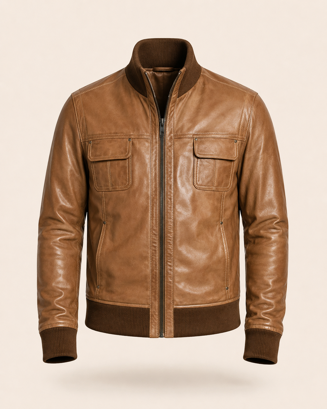 Desert_Voyager_Brown_Sheepskin_Bomber_1.png Desert Voyager | Men's Brown Sheepskin Leather Bomber Jacket - Image 1