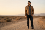 Desert Voyager | Men's Brown Sheepskin Leather Bomber Jacket - Image 5