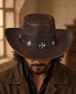 KORDOVAN's Premium Leather Western Cowboy Hat // Studs band // Burgundy - Image 2