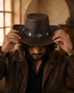 KORDOVAN's Premium Leather Western Cowboy Hat // Studs band // Burgundy - Image 3