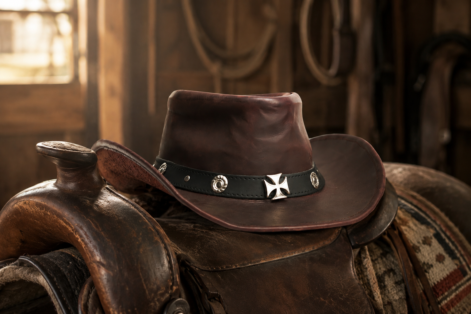 KORDOVAN's Premium Leather Western Cowboy Hat // Studs band // Burgundy - Image 5