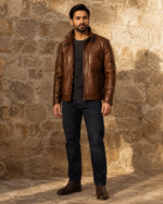 Maverick | Men's Brown Leather Biker Jacket - Image 2