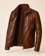 Maverick | Men's Brown Leather Biker Jacket - Image 3