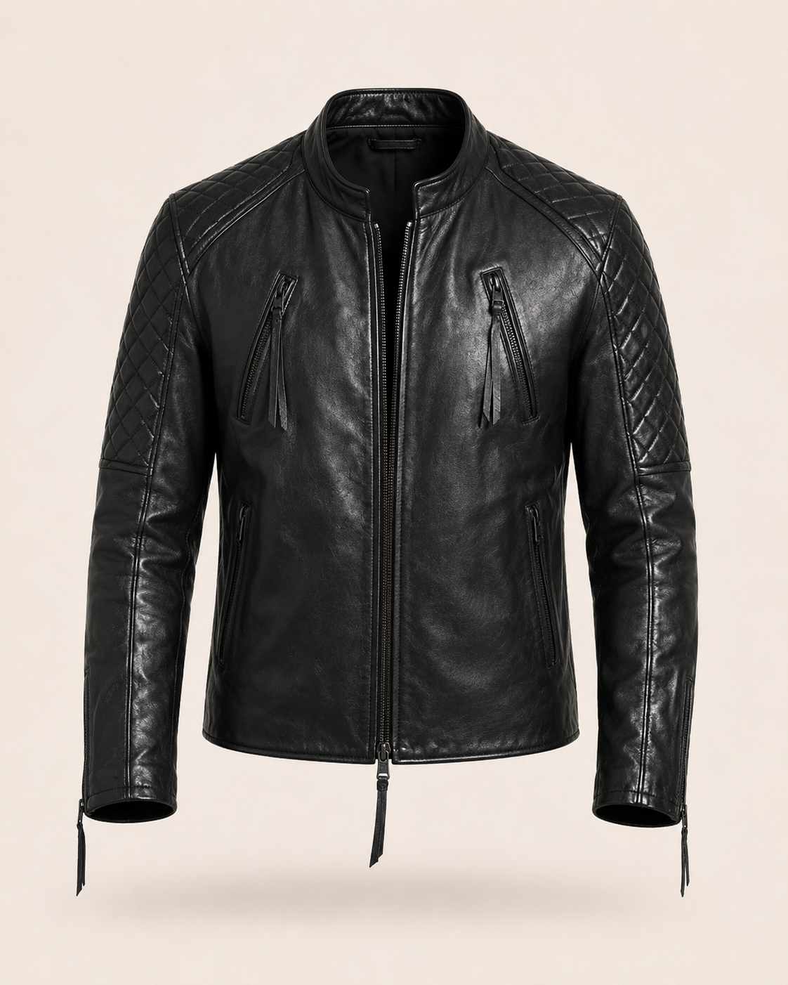 Nightfall_Diamond-Quilted_Black_Biker_1.png Nightfall | Men's Diamond Quilted Black Leather Biker Jacket - Image 1