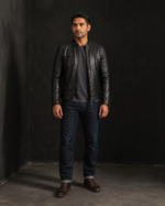 Nightfall | Men's Diamond Quilted Black Leather Biker Jacket - Image 2