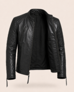 Nightfall | Men's Diamond Quilted Black Leather Biker Jacket - Image 3