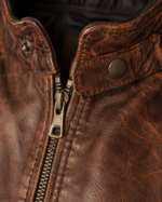 Rebel | Men's Brown Cafe Racer Sheepskin Leather Jacket - Image 4