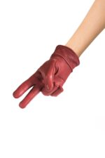 Durable Women's Sheep Leather Winter Gloves // Dark Red - Image 2