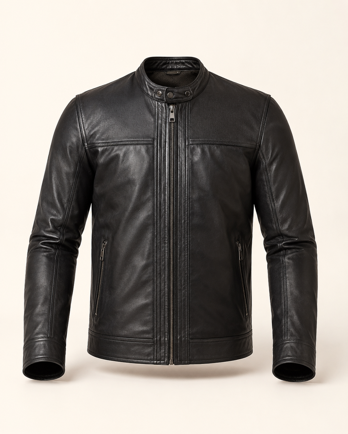 Shadow_Rider_Black_Cafe_Racer_1.png Shadow Rider | Men's Black Cafe Racer Leather Jacket - Image 1