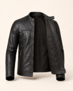 Shadow Rider | Men's Black Cafe Racer Leather Jacket - Image 3