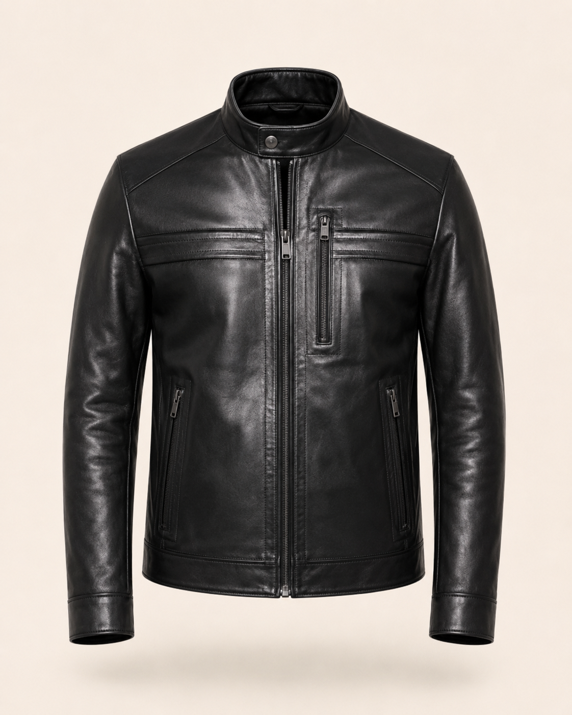 Sheppard_Black_Cafe_Racer_1.png Sheppard | Men's Cafe Racer Black Leather Jacket - Image 1