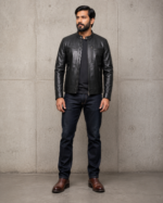 Sheppard | Men's Cafe Racer Black Leather Jacket - Image 2