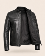 Sheppard | Men's Cafe Racer Black Leather Jacket - Image 3