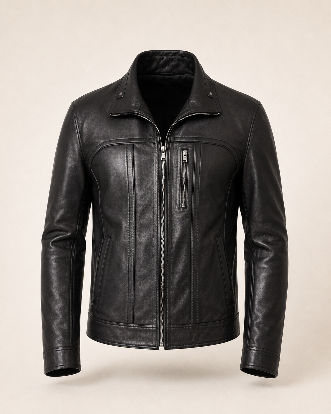 Stryker_Black_Zippered-Accent_Biker_1.png Stryker | Men's Black Zippered Accents Leather Biker Jacket - Image 1
