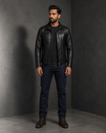 Stryker | Men's Black Zippered Accents Leather Biker Jacket - Image 2