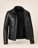 Stryker | Men's Black Zippered Accents Leather Biker Jacket - Image 3