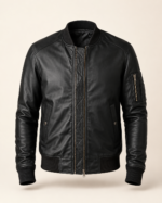 The Ace | Men's Black Leather Bomber Jacket