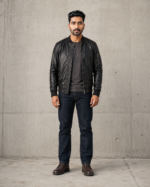 The Ace | Men's Black Leather Bomber Jacket - Image 2