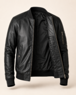 The Ace | Men's Black Leather Bomber Jacket - Image 3