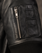 The Ace | Men's Black Leather Bomber Jacket - Image 4
