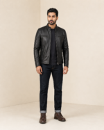 The Iconic | Men's Black Leather Biker Jacket - Image 2