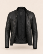 The Iconic | Men's Black Leather Biker Jacket - Image 3