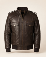 The Spy | Men's Brown Leather Bomber Jacket