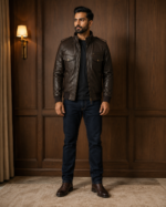 The Spy | Men's Brown Leather Bomber Jacket - Image 2